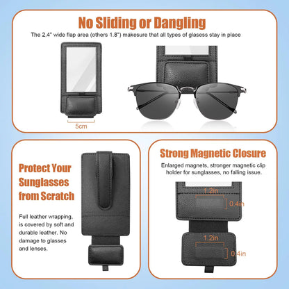 Car Sun Visor Sunglasses Holder with Photo/ID Card Slot PU Leather Glasses Clip Anti-fall anti-slip car sun visor accessories