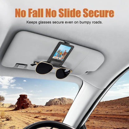 Car Sun Visor Sunglasses Holder with Photo/ID Card Slot PU Leather Glasses Clip Anti-fall anti-slip car sun visor accessories