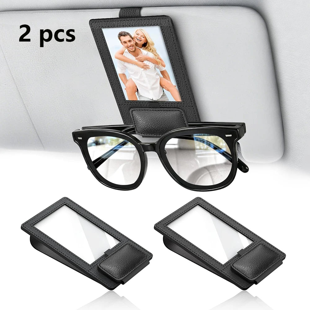 Car Sun Visor Sunglasses Holder with Photo/ID Card Slot PU Leather Glasses Clip Anti-fall anti-slip car sun visor accessories
