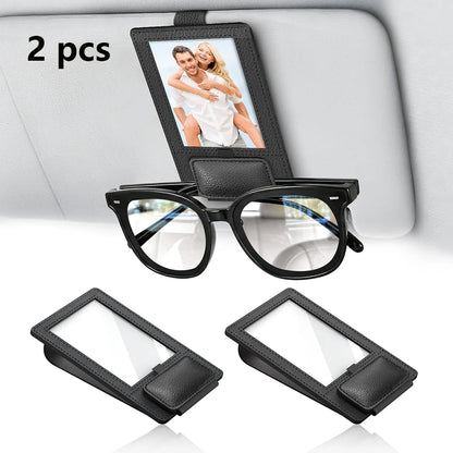 Car Sun Visor Sunglasses Holder with Photo/ID Card Slot PU Leather Glasses Clip Anti-fall anti-slip car sun visor accessories