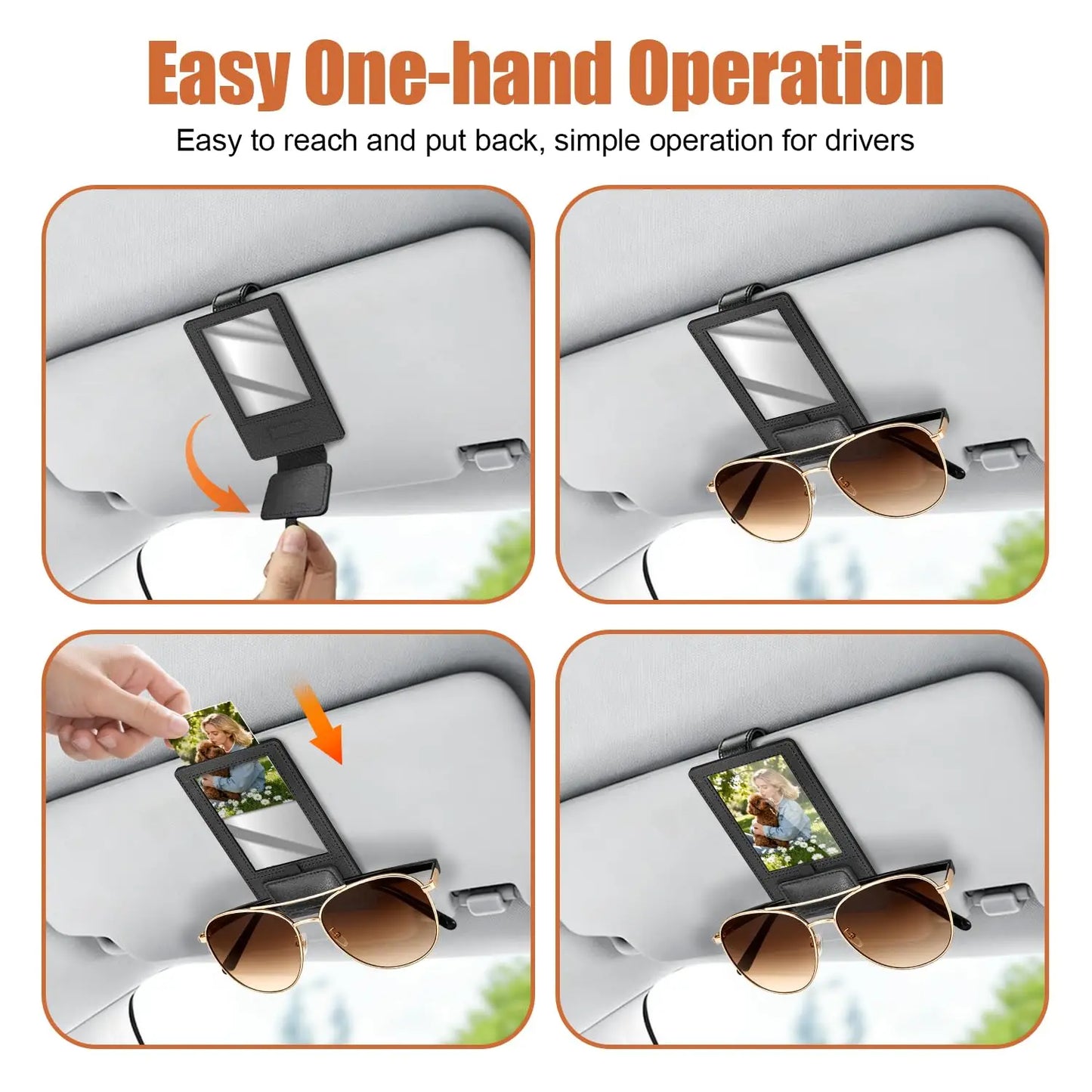 Car Sun Visor Sunglasses Holder with Photo/ID Card Slot PU Leather Glasses Clip Anti-fall anti-slip car sun visor accessories