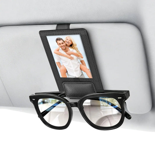 Car Sun Visor Sunglasses Holder with Photo/ID Card Slot PU Leather Glasses Clip Anti-fall anti-slip car sun visor accessories