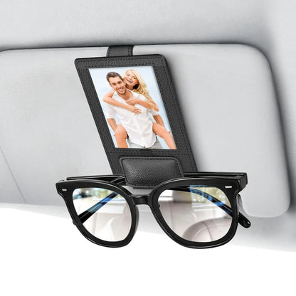 Car Sun Visor Sunglasses Holder with Photo/ID Card Slot PU Leather Glasses Clip Anti-fall anti-slip car sun visor accessories