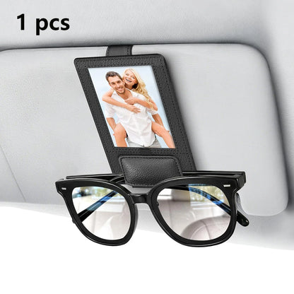 Car Sun Visor Sunglasses Holder with Photo/ID Card Slot PU Leather Glasses Clip Anti-fall anti-slip car sun visor accessories
